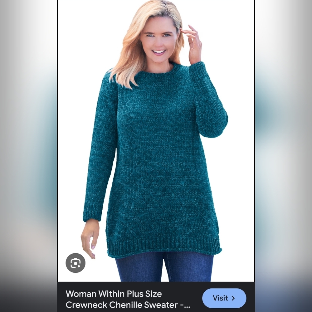 Woman Within Teal Crewneck Sweater